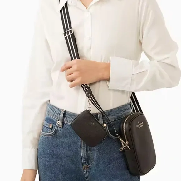 NWT KATE SPADE N/S ROSIE PHONE CROSSBODY SOLID BLACK GOLD HARDWARE NORTH SOUTH - Picture 2 of 6